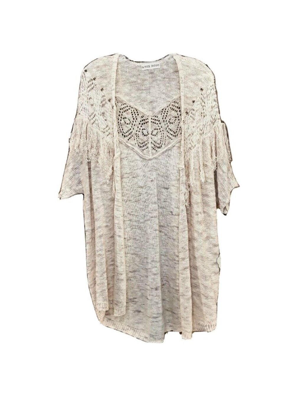 NWT Knox Rose Open Front Cardigan Sweater Size Small Fringe Button Accent Wrap
